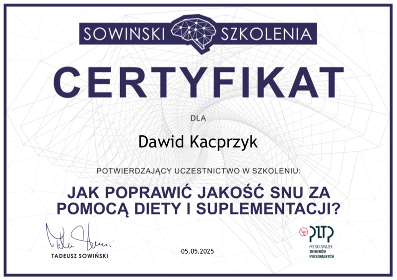 Certyfikat - Jak poprawić jakość snu za pomocą diety i suplementacji